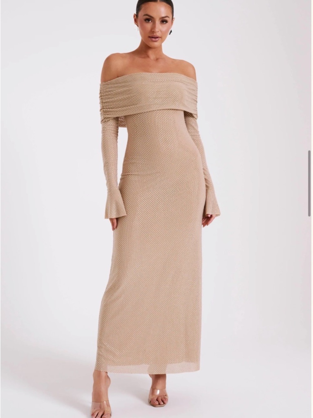 Meshki Marcel Off Shoulder Diamante Maxi Dress Nude - Picture 5 of 11